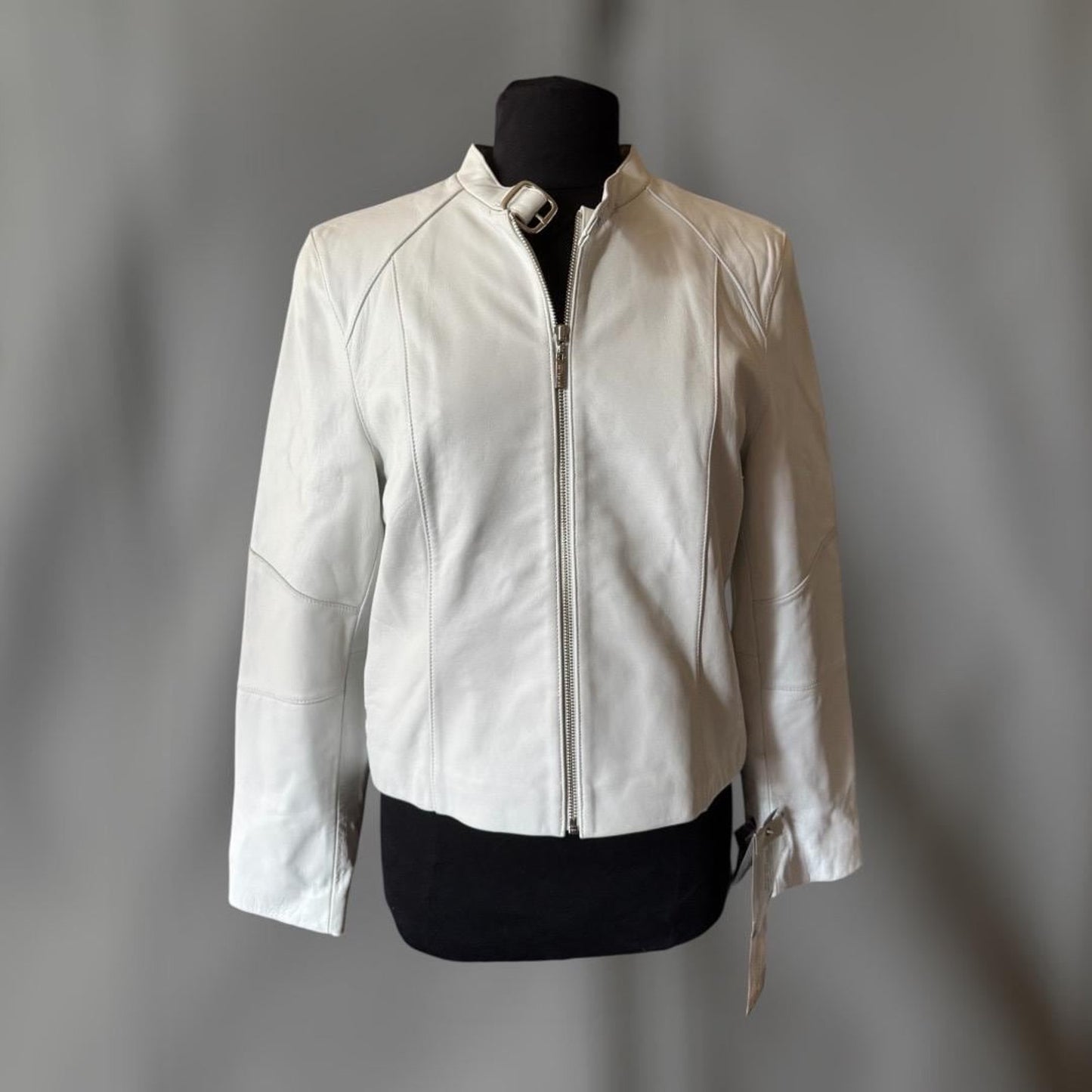 White Leather Women's Jacket, Size L