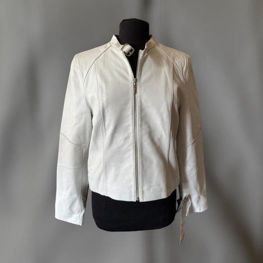 White Leather Women's Jacket, Size L
