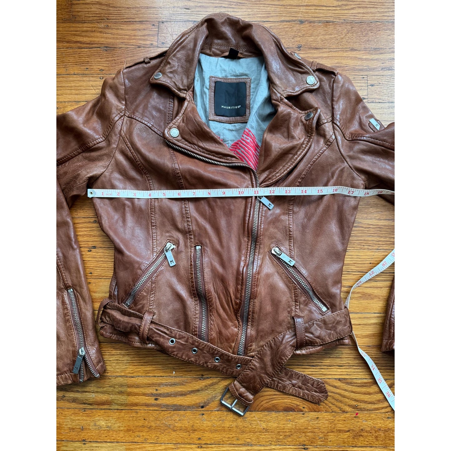 Women's Brown Leather Motorcycle Jacket, X-Small