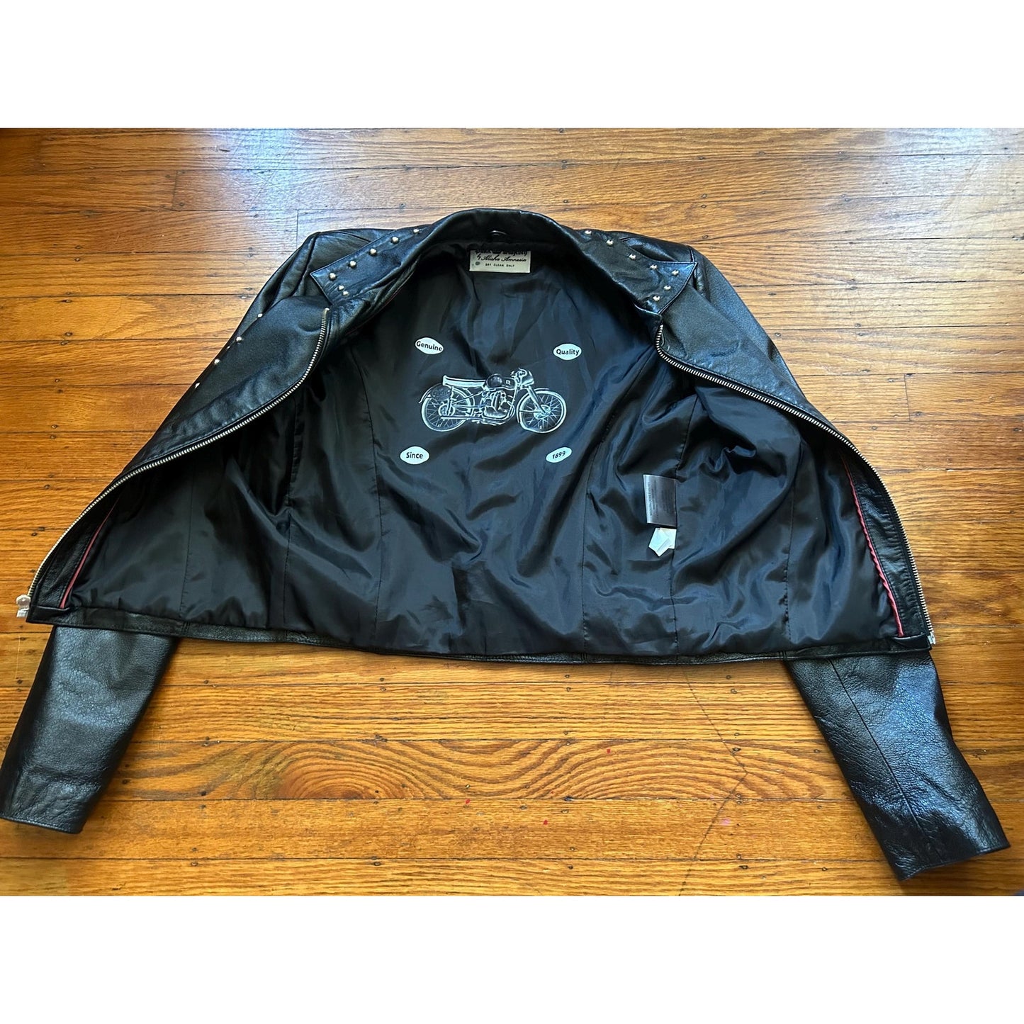 Women's Studded Leather Motorcycle Jacket, M