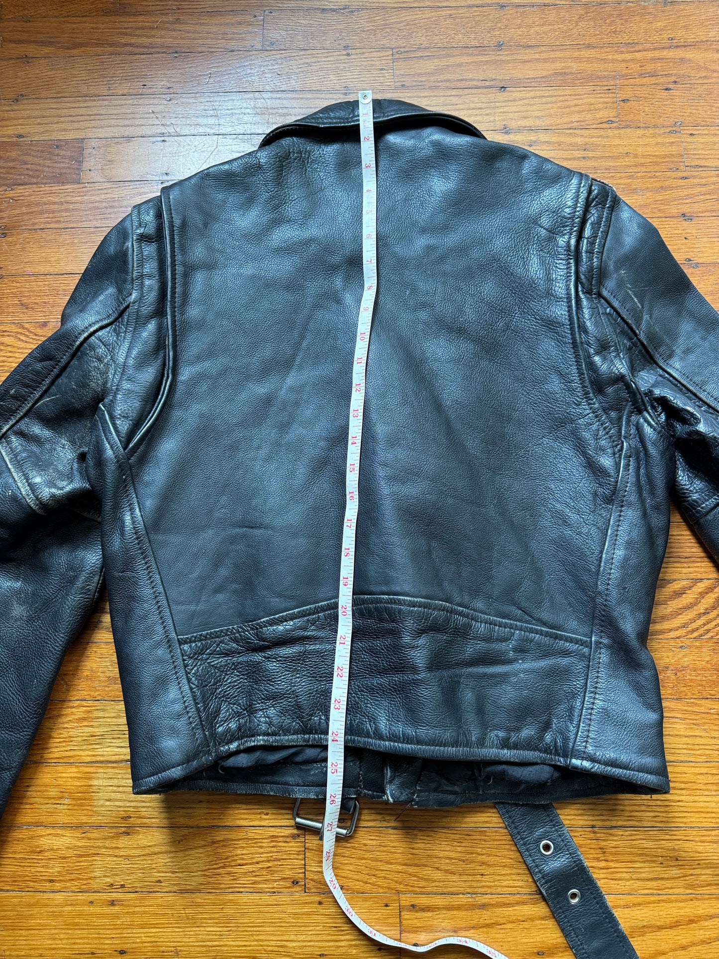 Men's Vintage Black Leather Motorcycle Jacket, 38, M