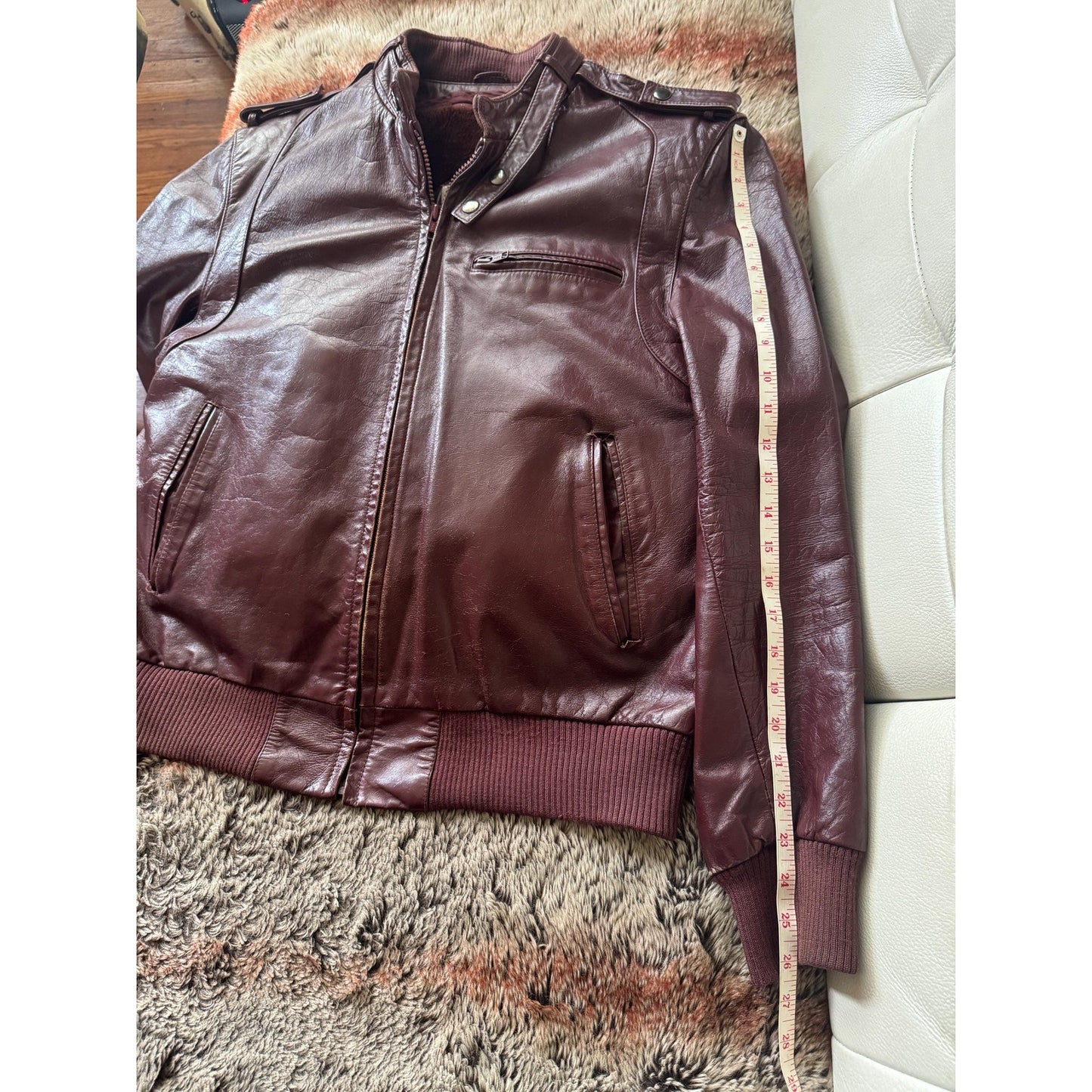 Men's Brownish Burgundy Vintage Leather Jacket, Large, 42