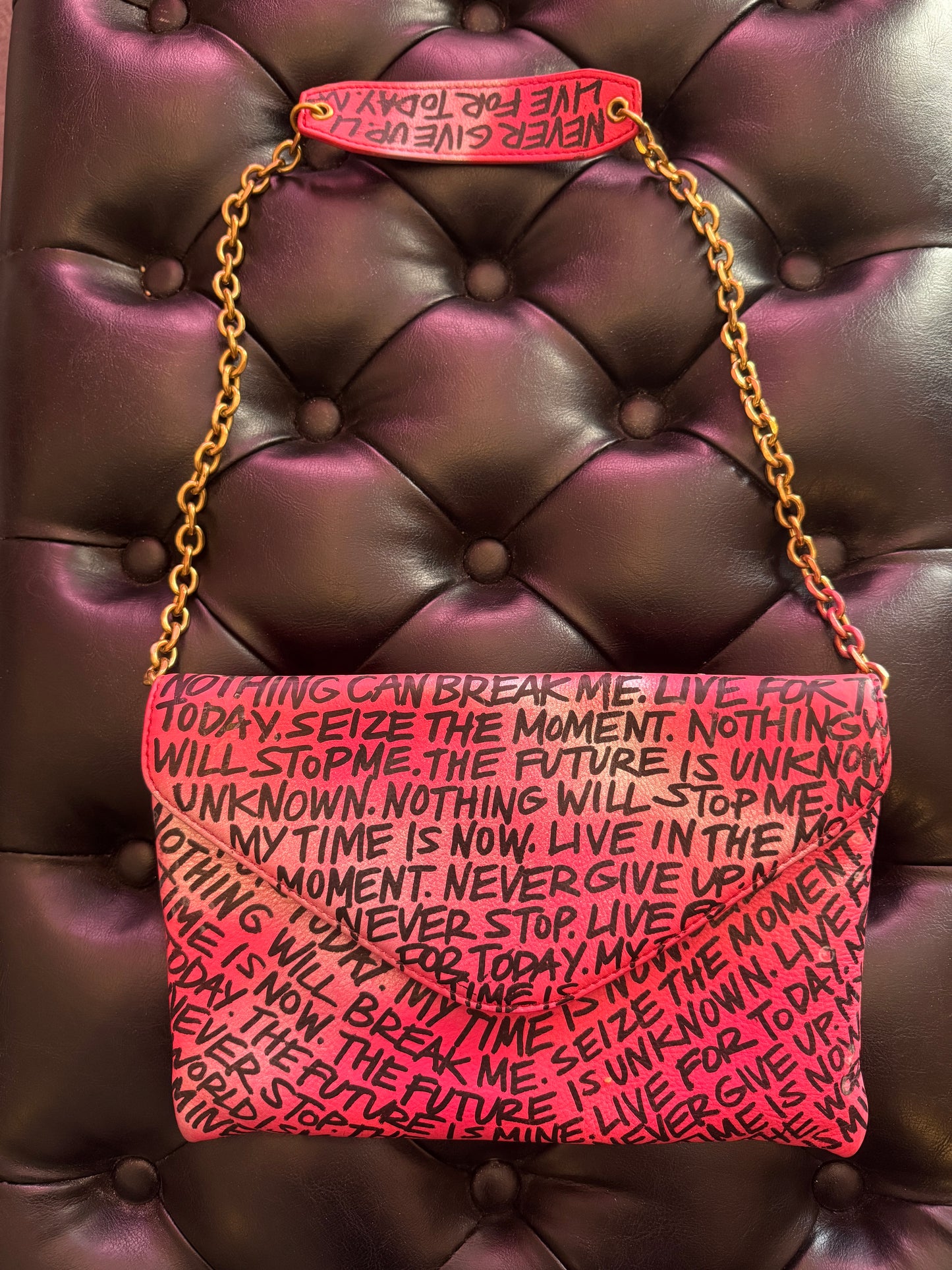 Hot Pink Empowering Statement Leather Chain Purse