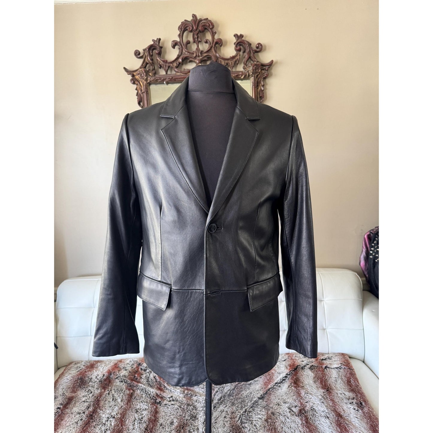 Men's Leather Blazer Jacket, Medium