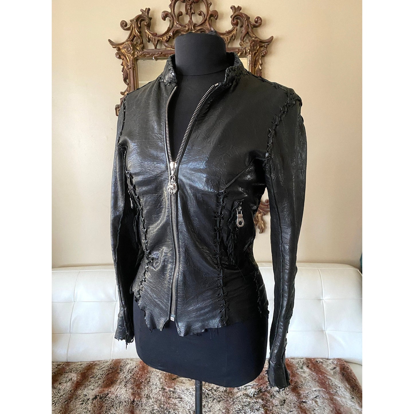 Eleven 11 Leather Jacket with Stingray & Studded Skull Back