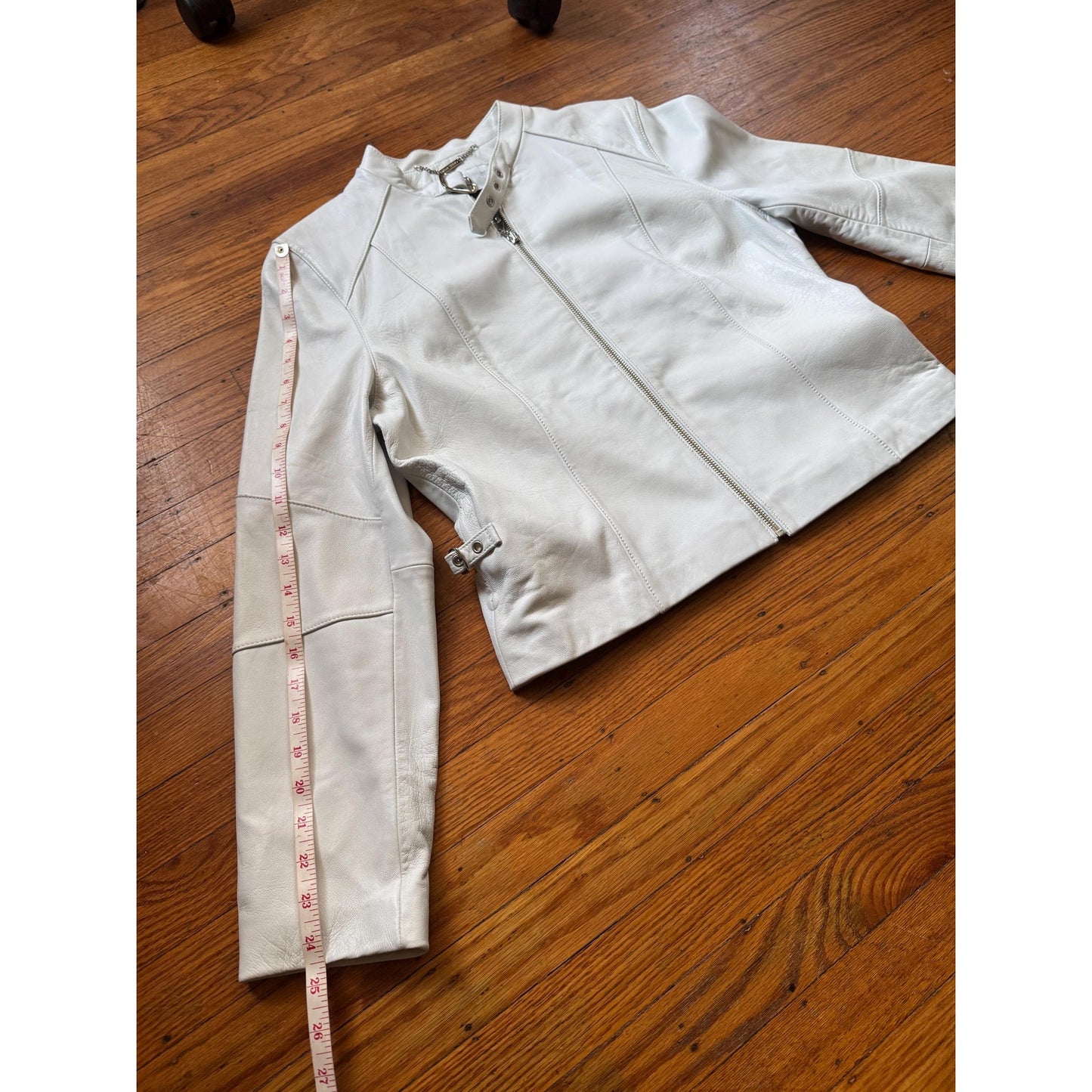 White Leather Women's Jacket, Size L