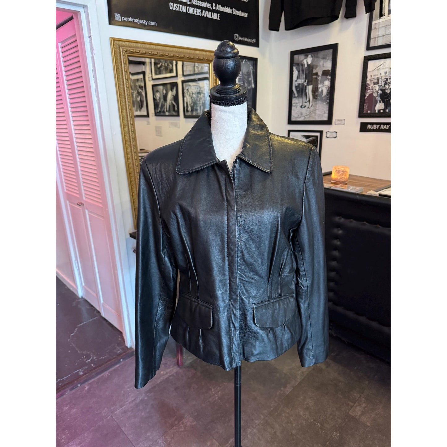 Black Leather Women's Jacket, Size M
