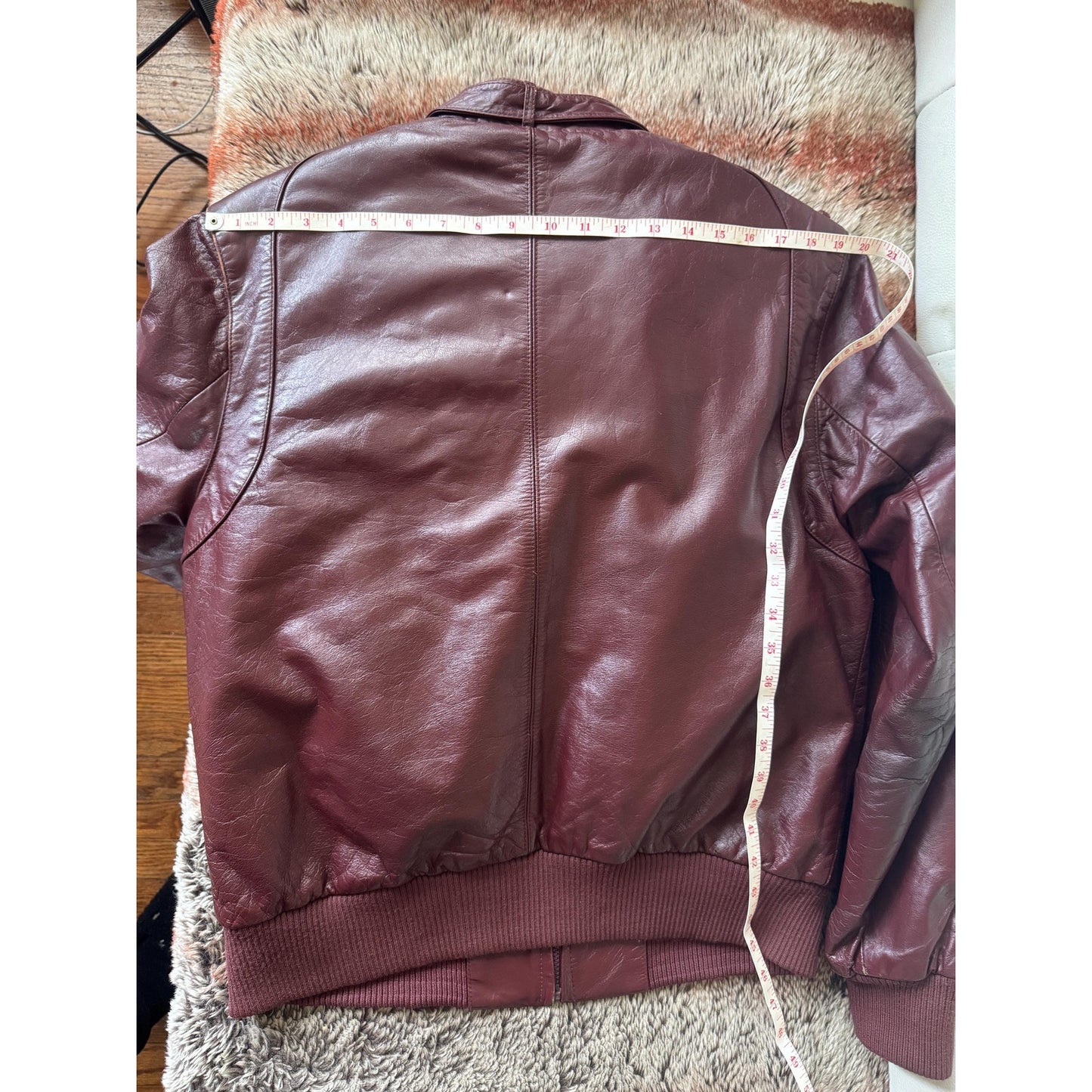 Men's Brownish Burgundy Vintage Leather Jacket, Large, 42