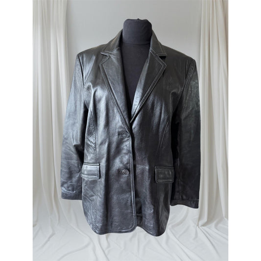 Black Leather Women's Blazer, Size XL
