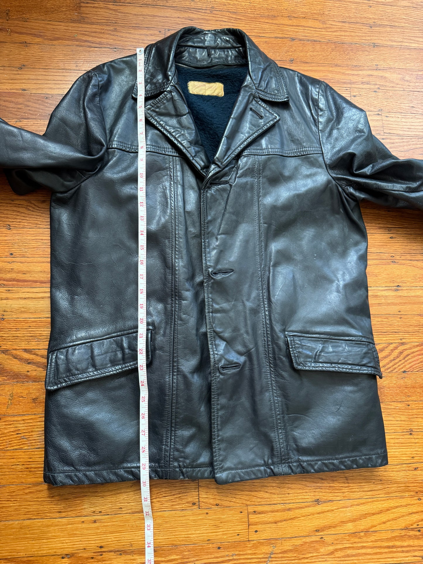 Men's 1970's Leather Blazer Jacket, Large