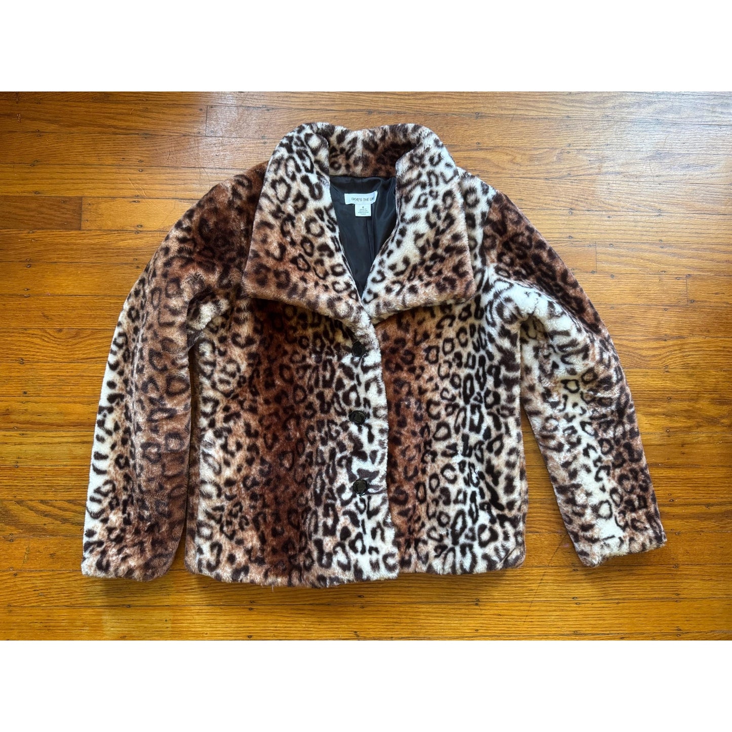 Leopard Print Faux Fur Coat, M