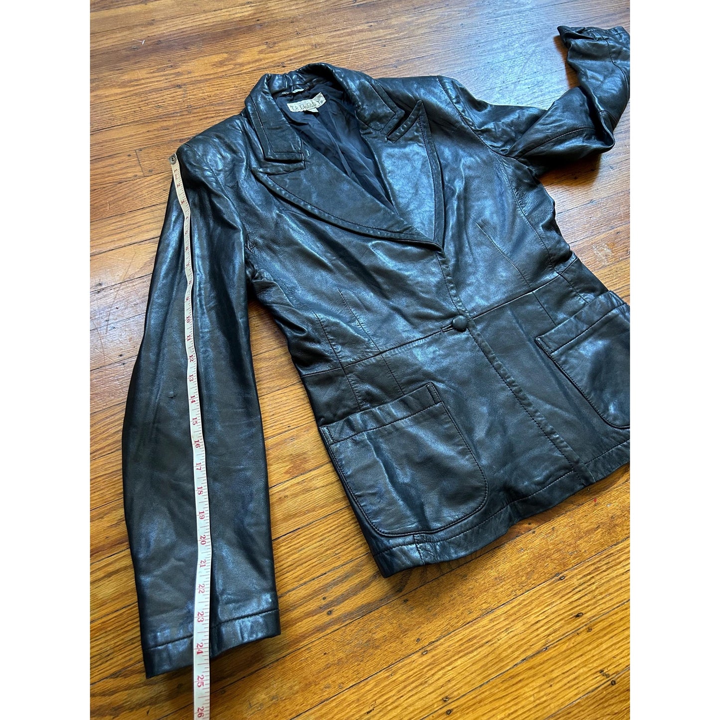 Black Leather Women's Blazer, Size M