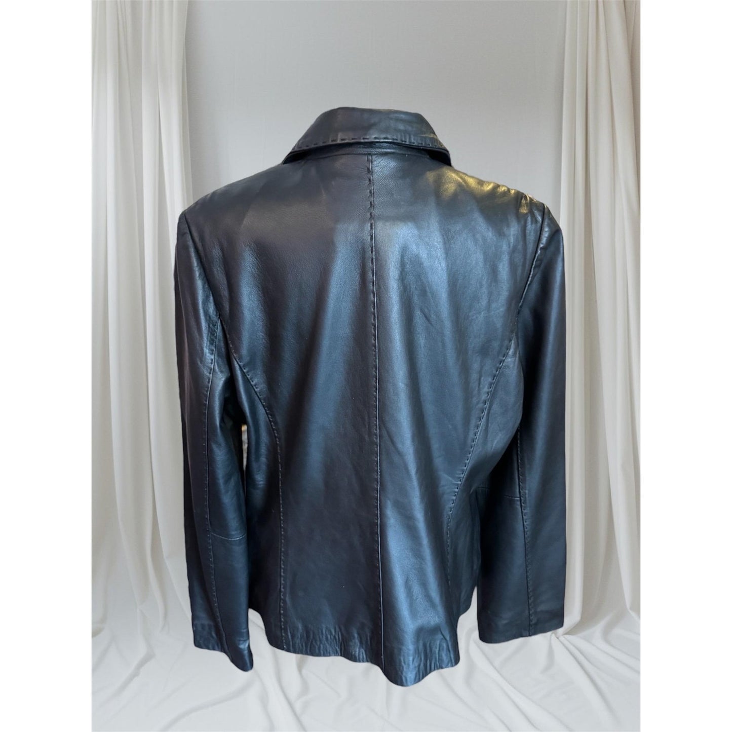 Black Leather Women's Blazer, Size L