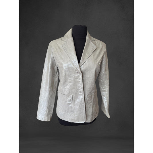 Women's Silver Snakeskin Leather Blazer, 8P