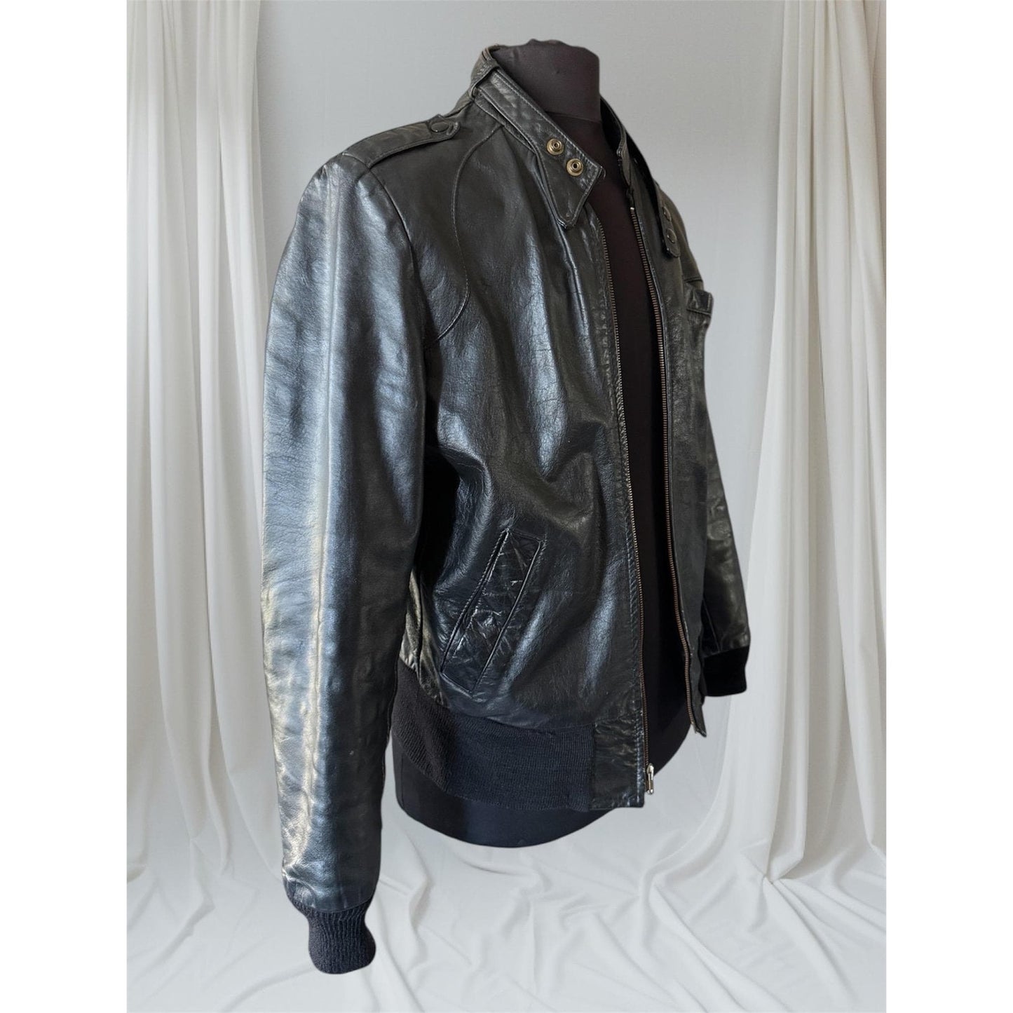 Copied - Men's Vintage Black Leather Bomber Jacket, Medium 40