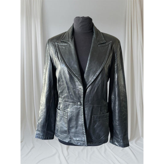 Black Leather Women's Blazer, Size M