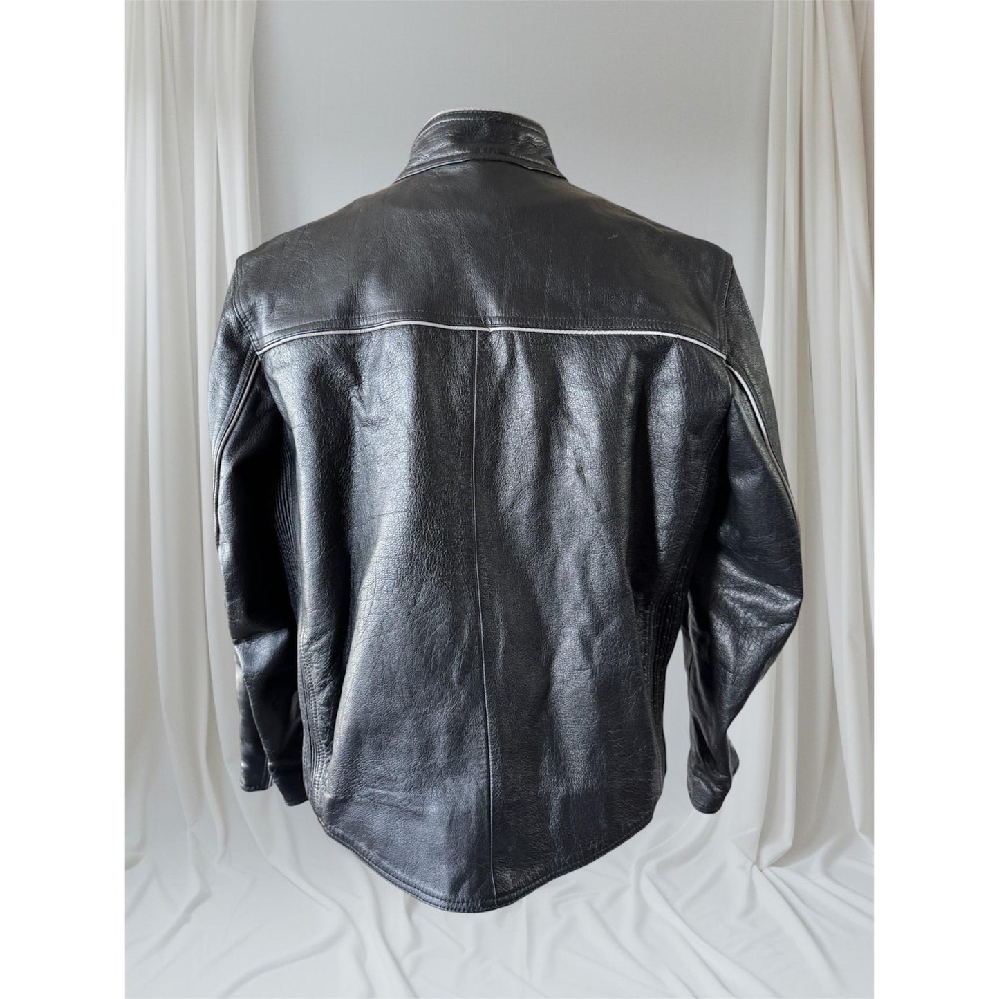 Men's Black Leather Cafe Racer Jacket, XL