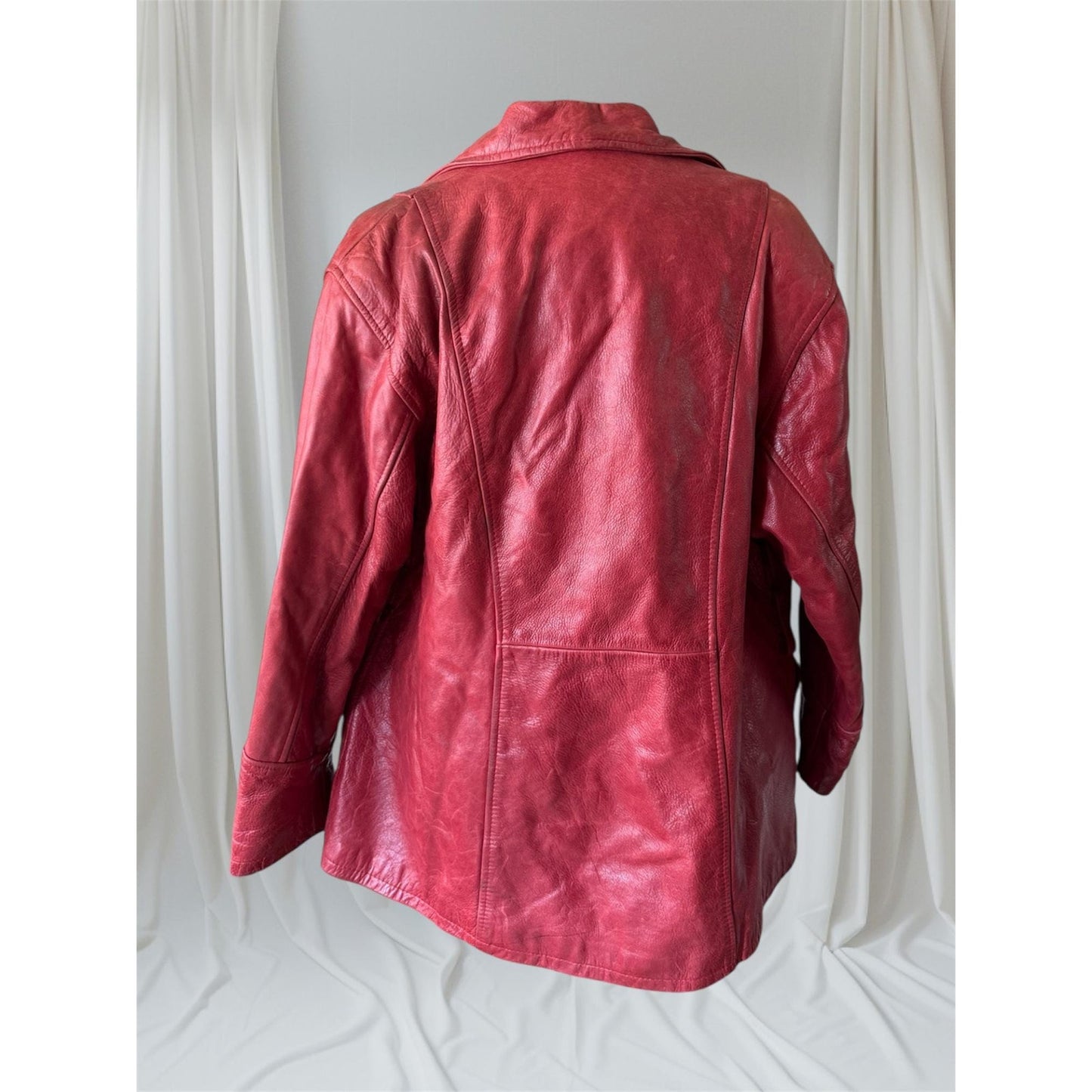 Red Women's Leather Trench Coat, 2XL