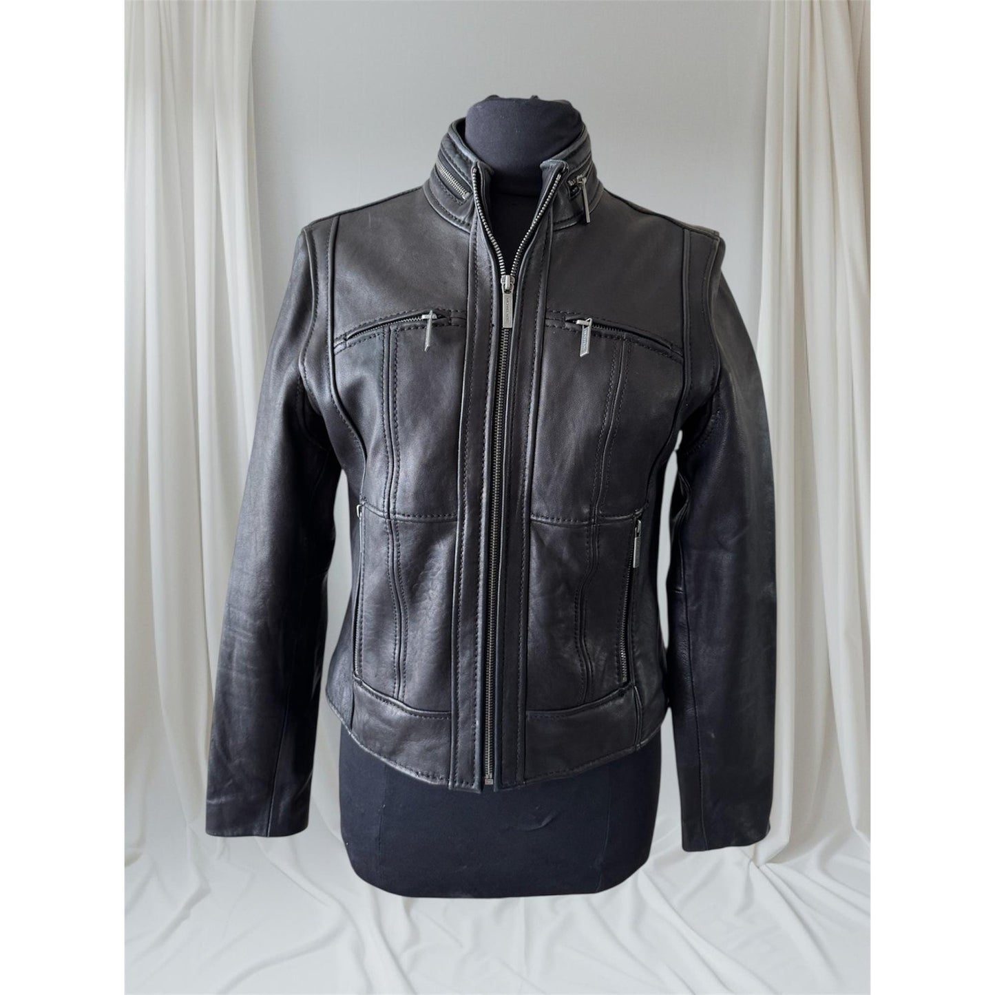 Women's Leather Motorcycle Jacket, Medium