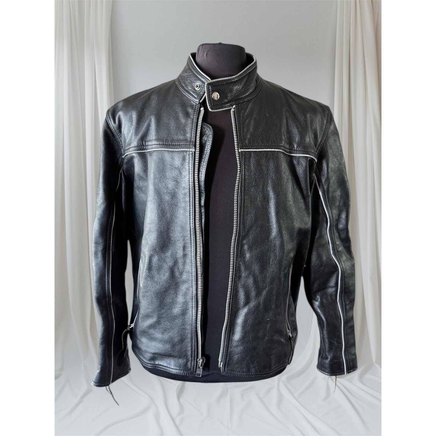 Men's Black Leather Cafe Racer Jacket, XL