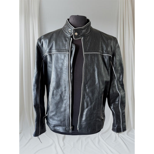Men's Black Leather Cafe Racer Jacket, XL