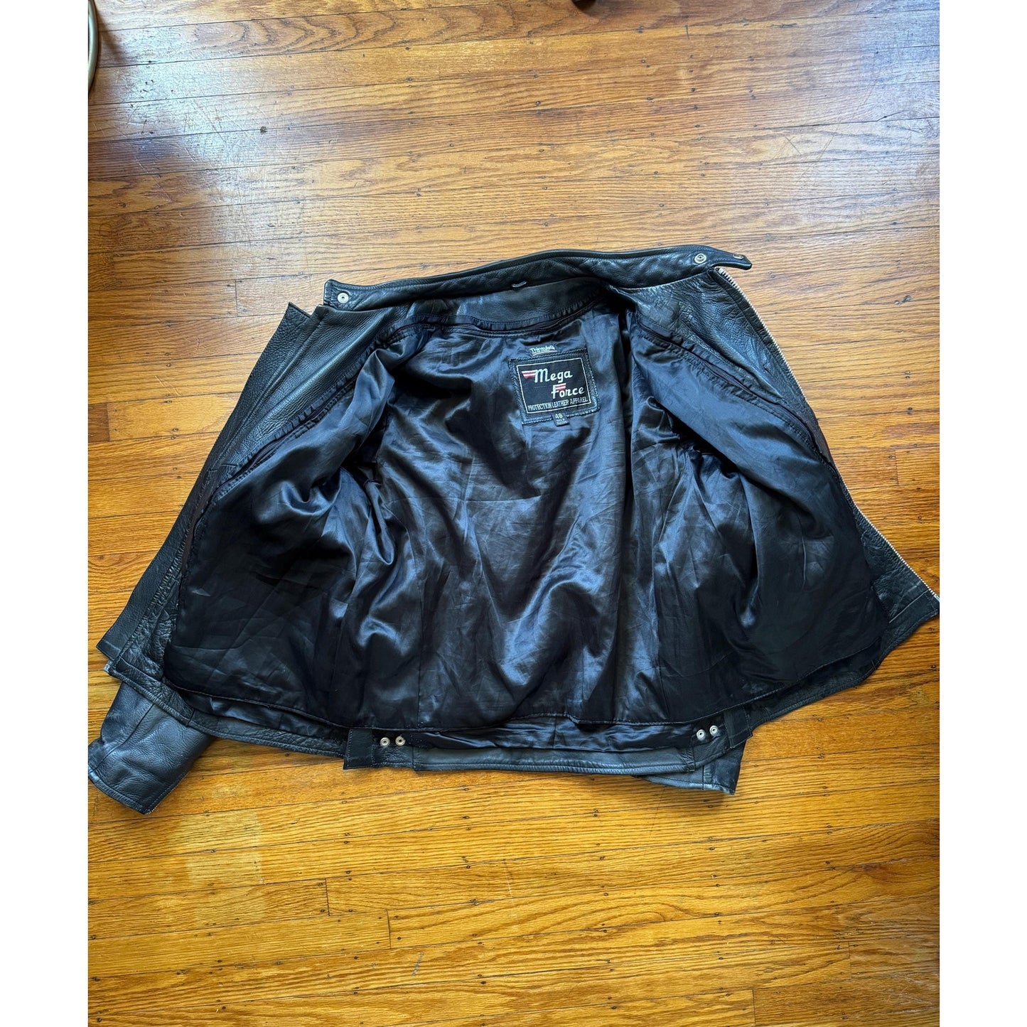 Men's Vintage Black Leather Motorcycle Jacket, 48/ XL