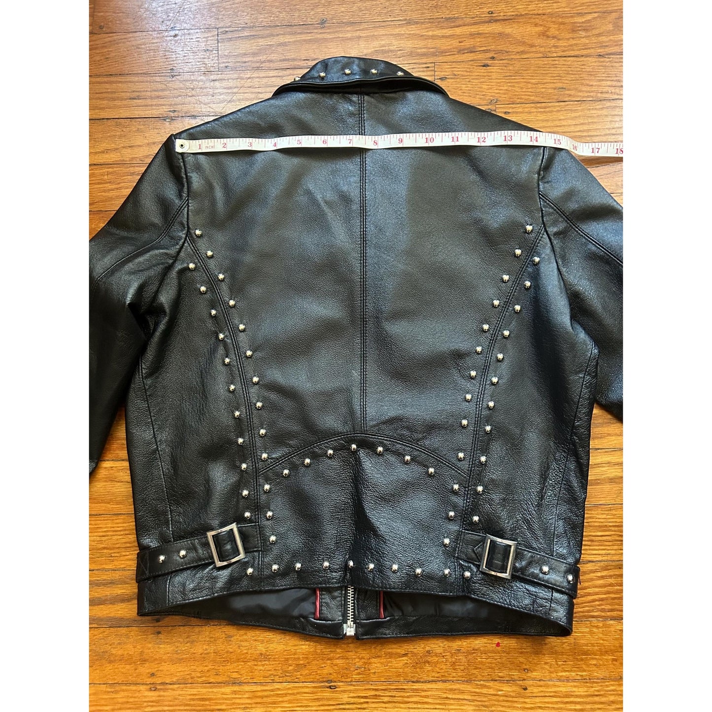 Women's Studded Leather Motorcycle Jacket, M