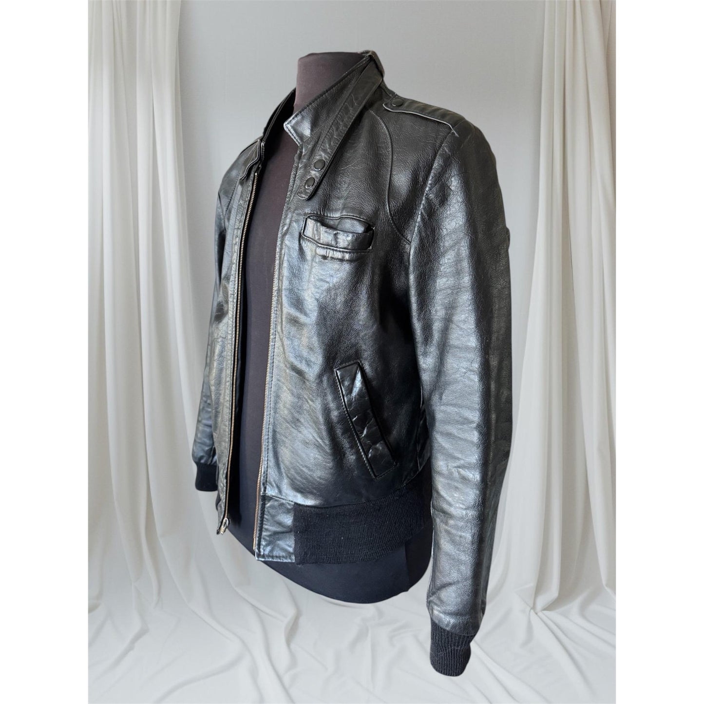 Copied - Men's Vintage Black Leather Bomber Jacket, Medium 40