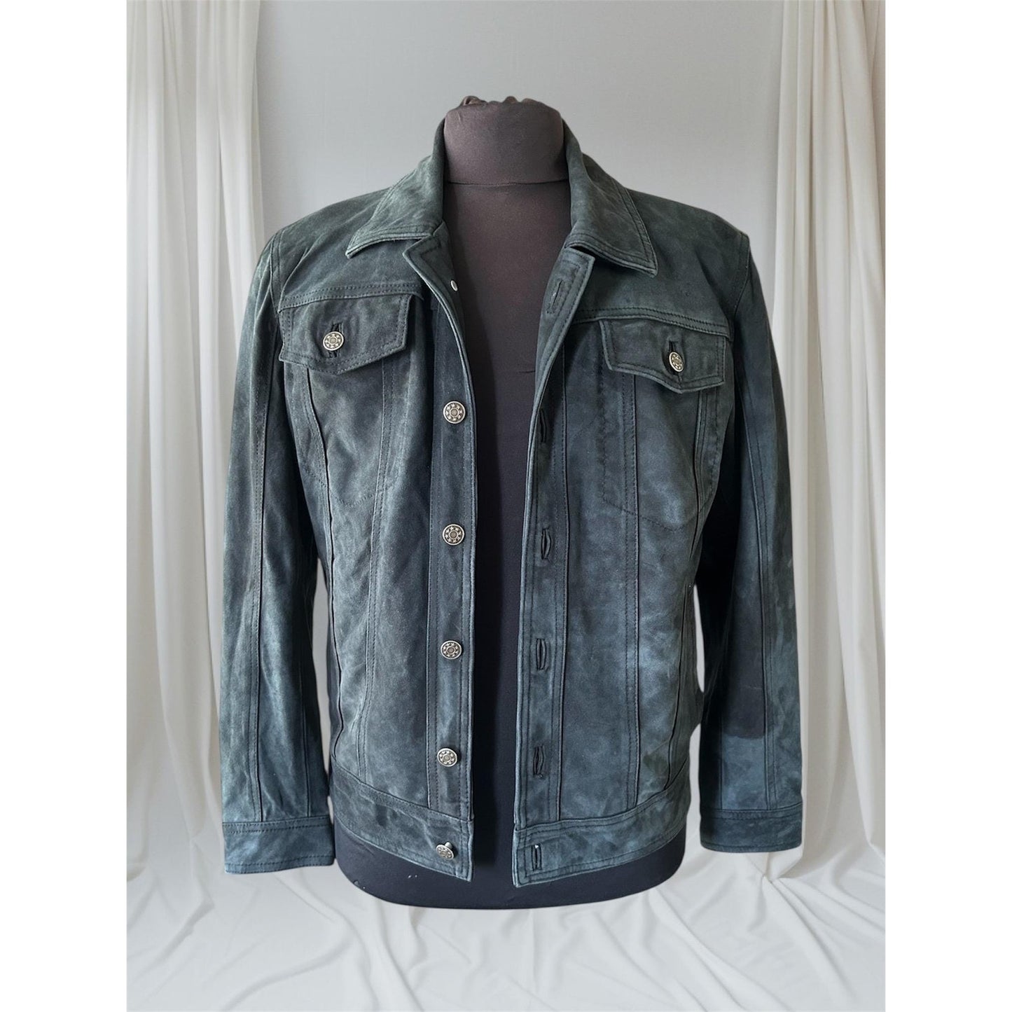 Men's Vintage Black Suede Trucker Jacket, Small