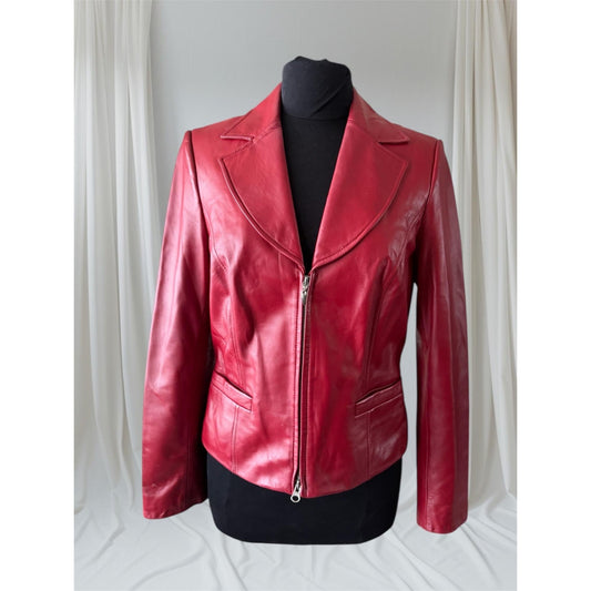 Red Leather Women's Blazer, Size 10