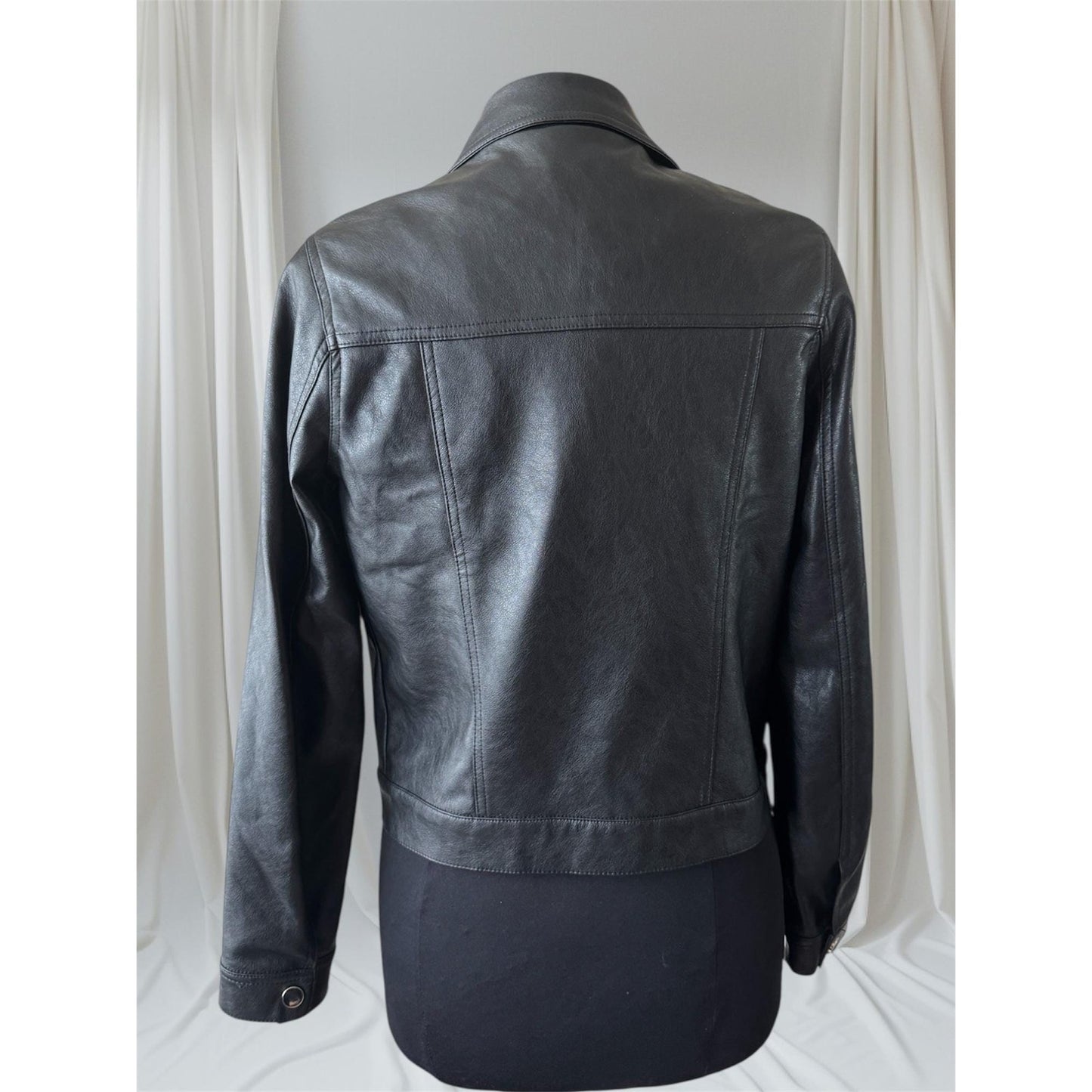 Women's Faux Leather Trucker Jacket, XS