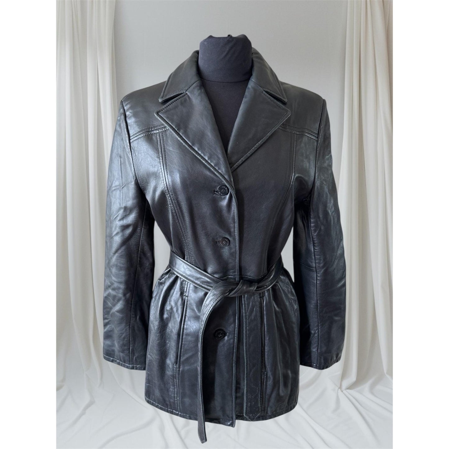 Black Leather Women's Trench, M