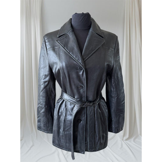 Black Leather Women's Trench, M