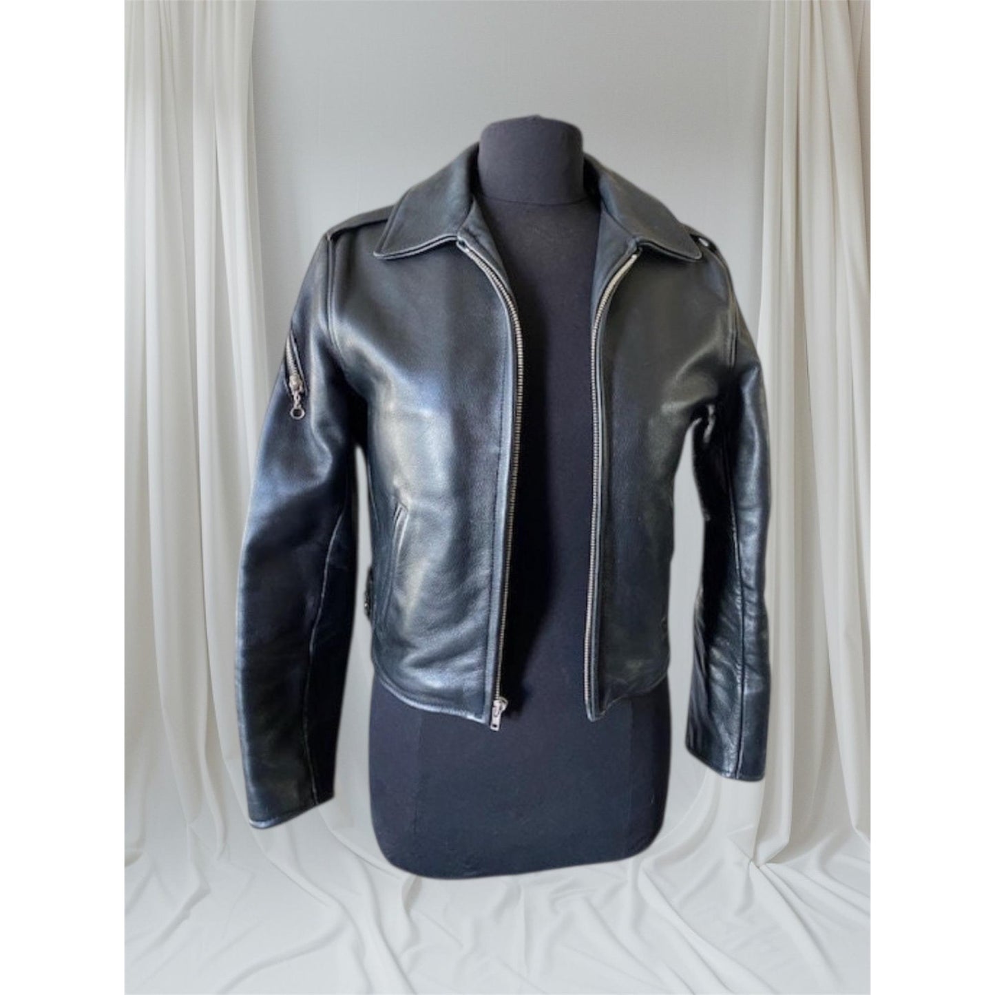 Women's Black Leather Motorcycle Jacket, Small- Generation X