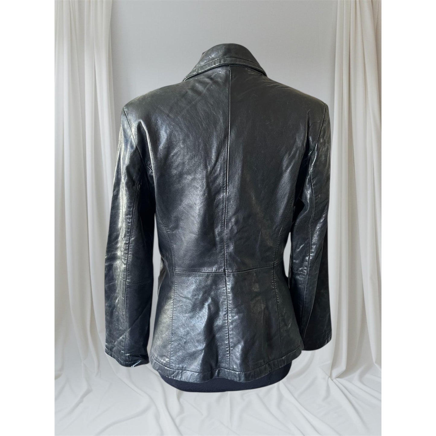 Black Leather Women's Blazer, Size M