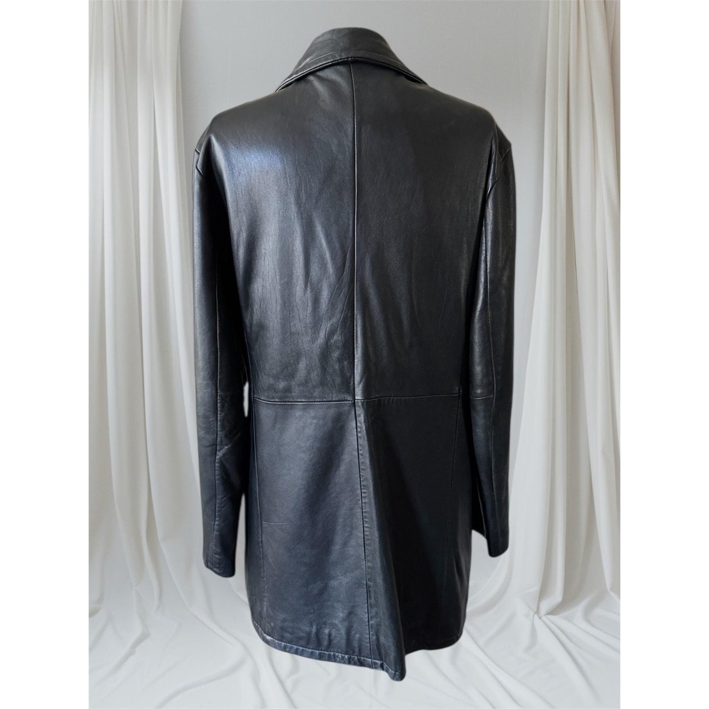 Black Leather Women's Trench, Size L
