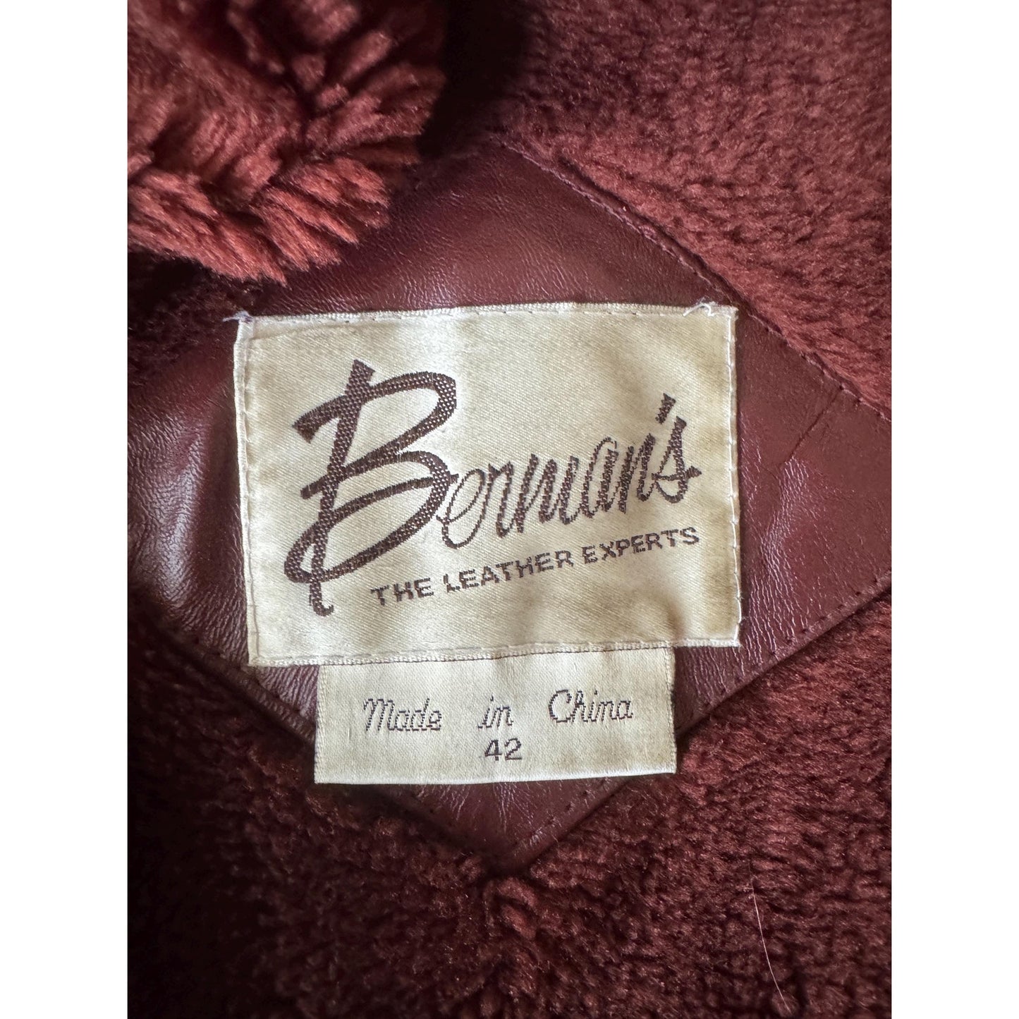 Men's Brownish Burgundy Vintage Leather Jacket, Large, 42