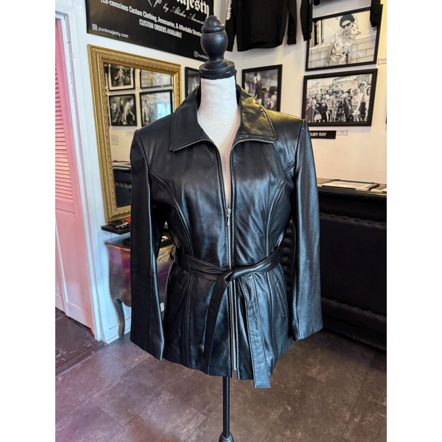 Black Leather Women's Trench, Size Small/ M