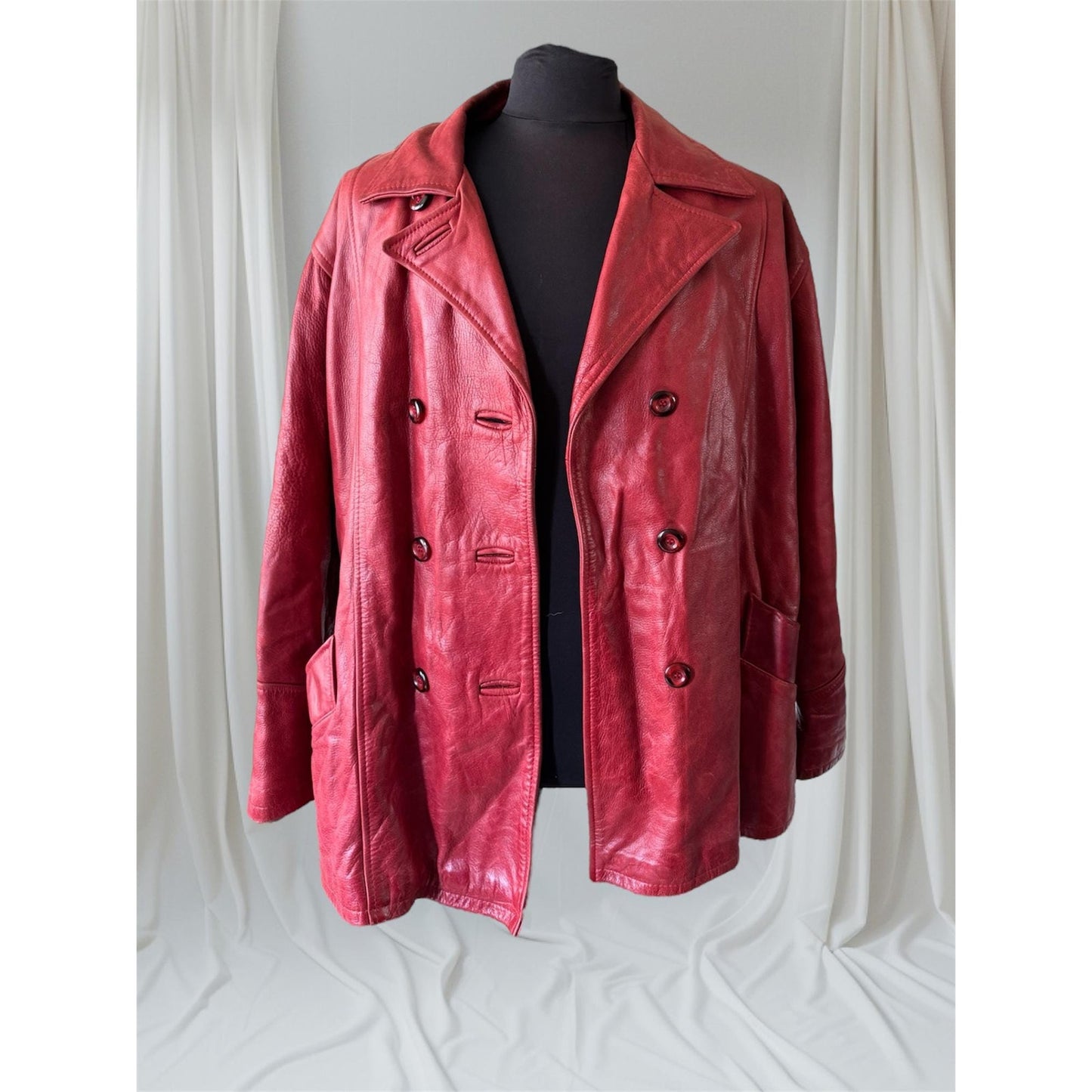 Red Women's Leather Trench Coat, 2XL