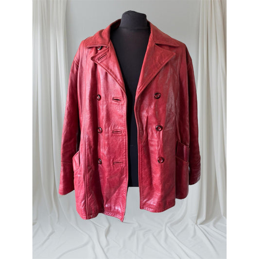 Red Women's Leather Trench Coat, 2XL