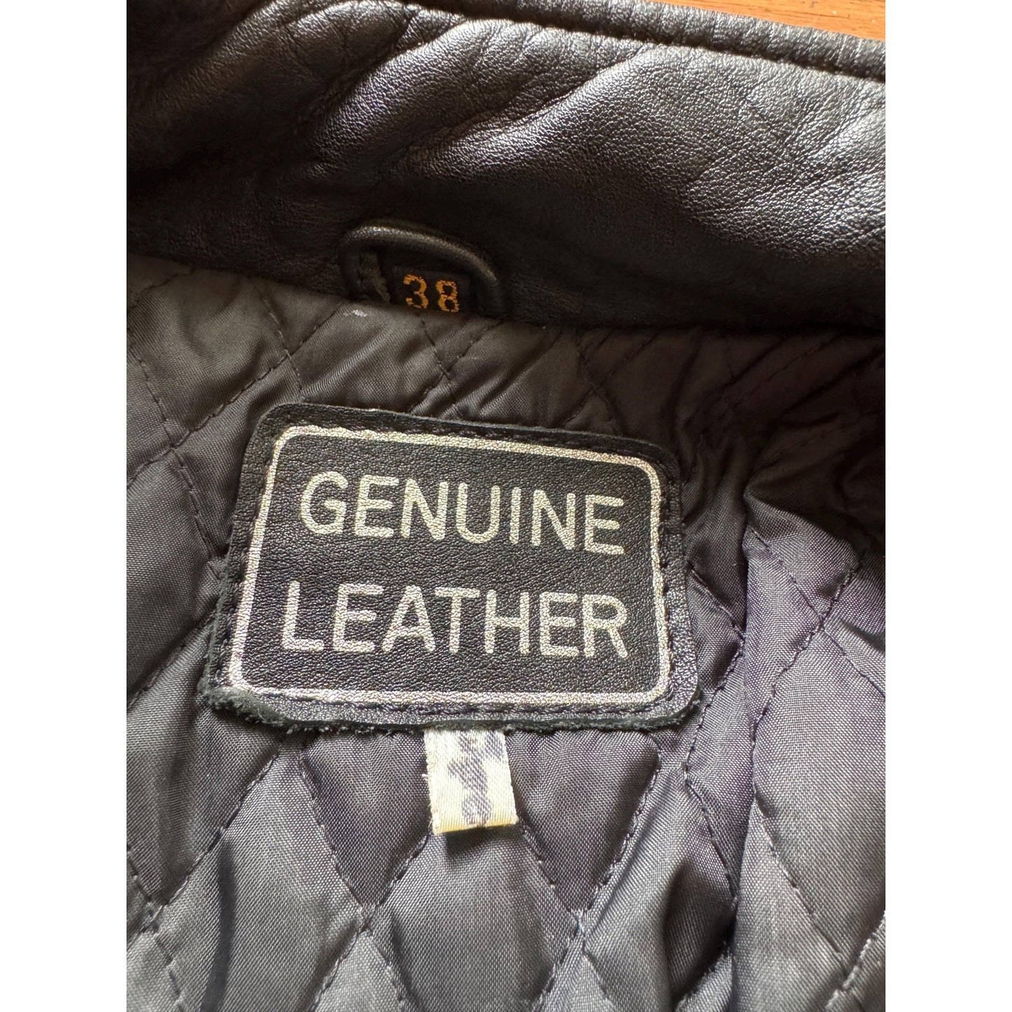 Men's Black Leather Bomber Jacket, Medium 38