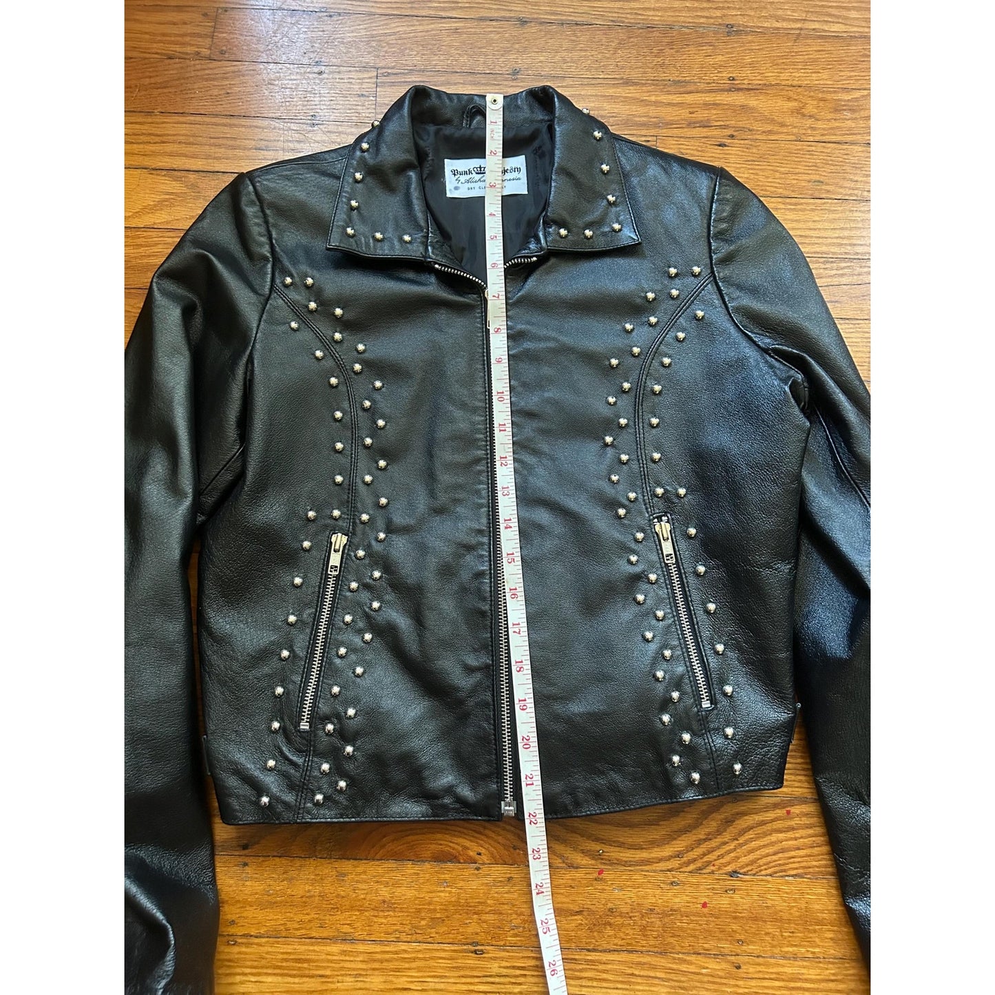 Women's Studded Leather Motorcycle Jacket, M
