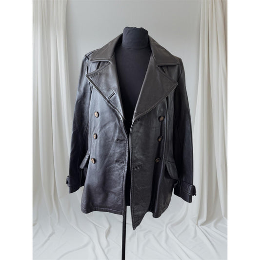 Dark Brown Women's Leather Trench Coat, M