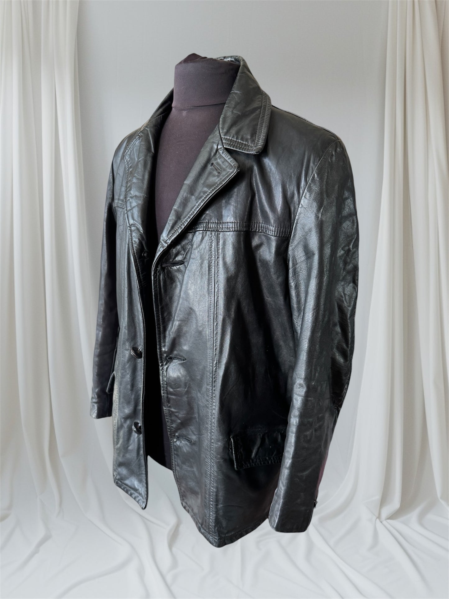 Men's 1970's Leather Blazer Jacket, Large