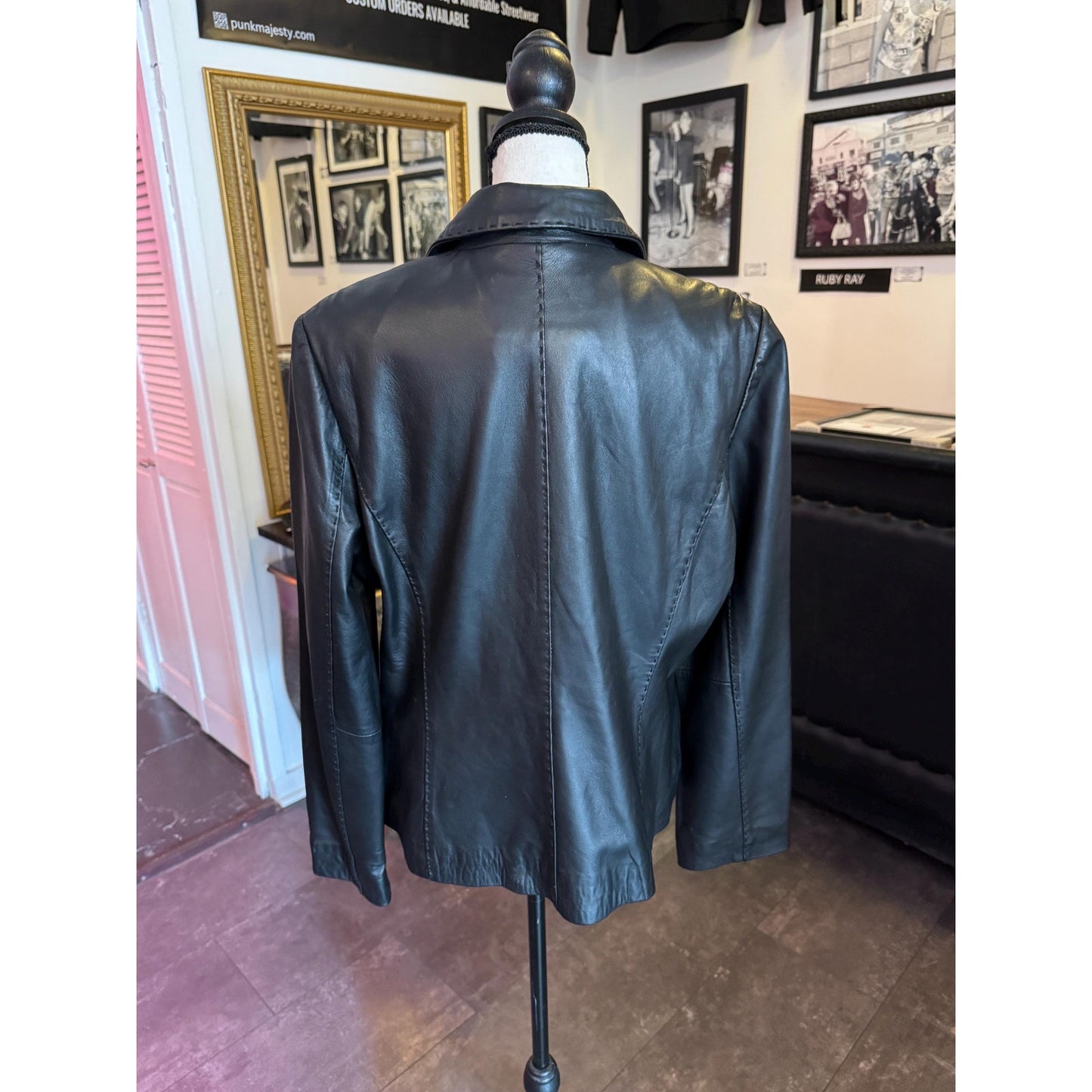 Black Leather Women's Blazer, Size L