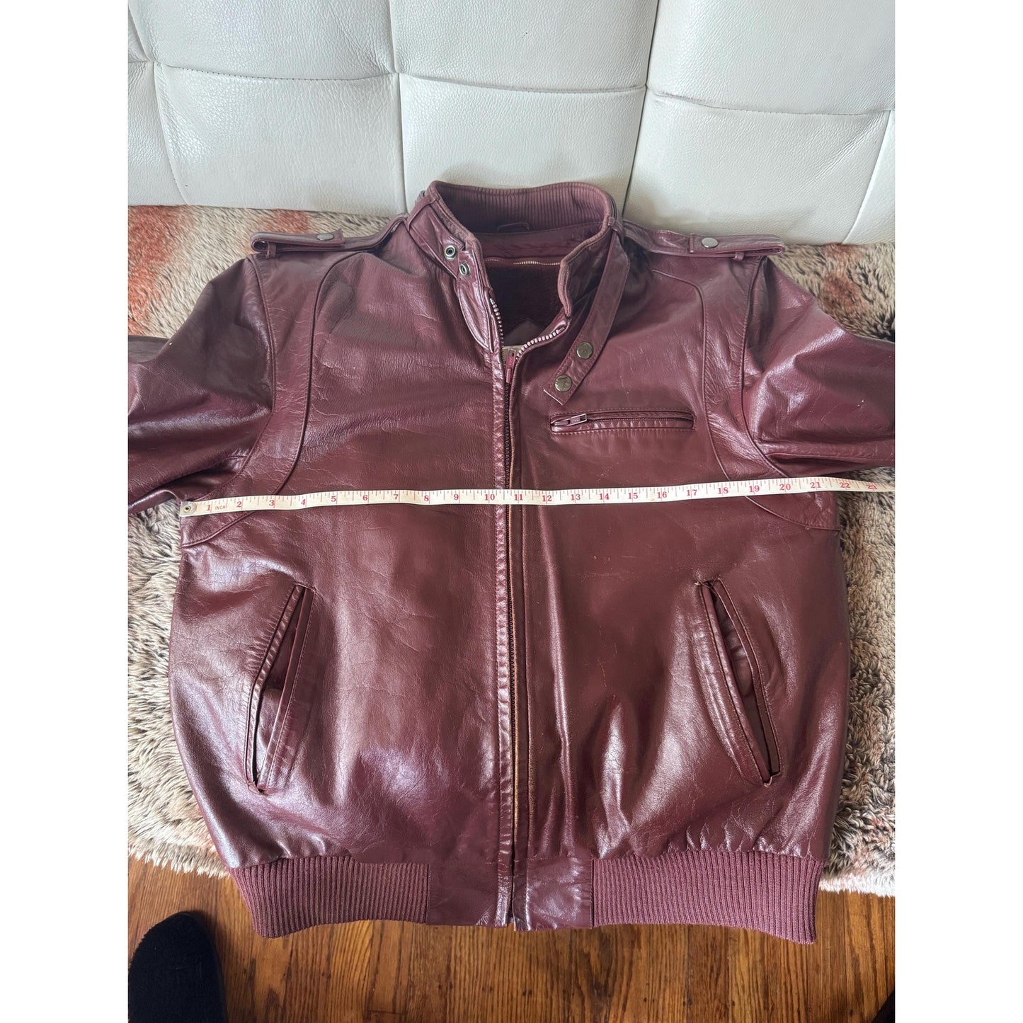 Men's Brownish Burgundy Vintage Leather Jacket, Large, 42