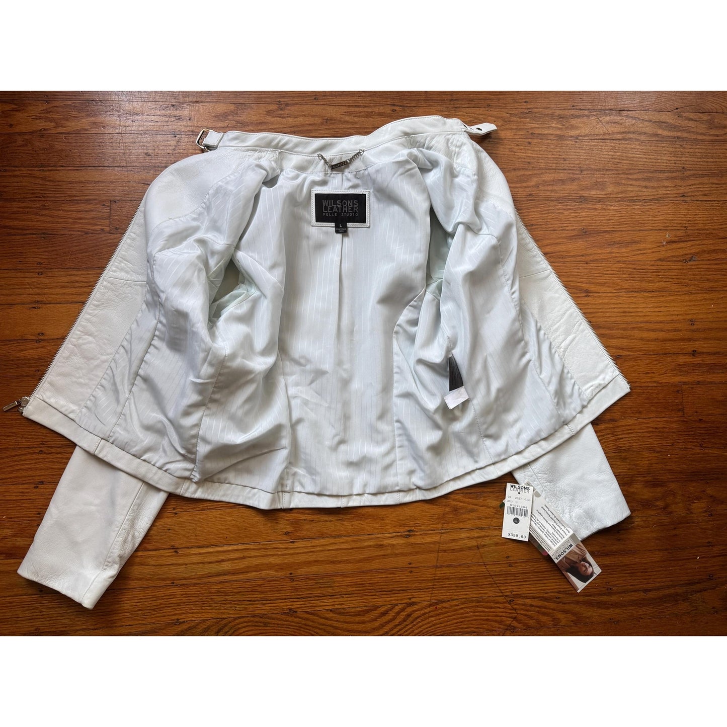 White Leather Women's Jacket, Size L