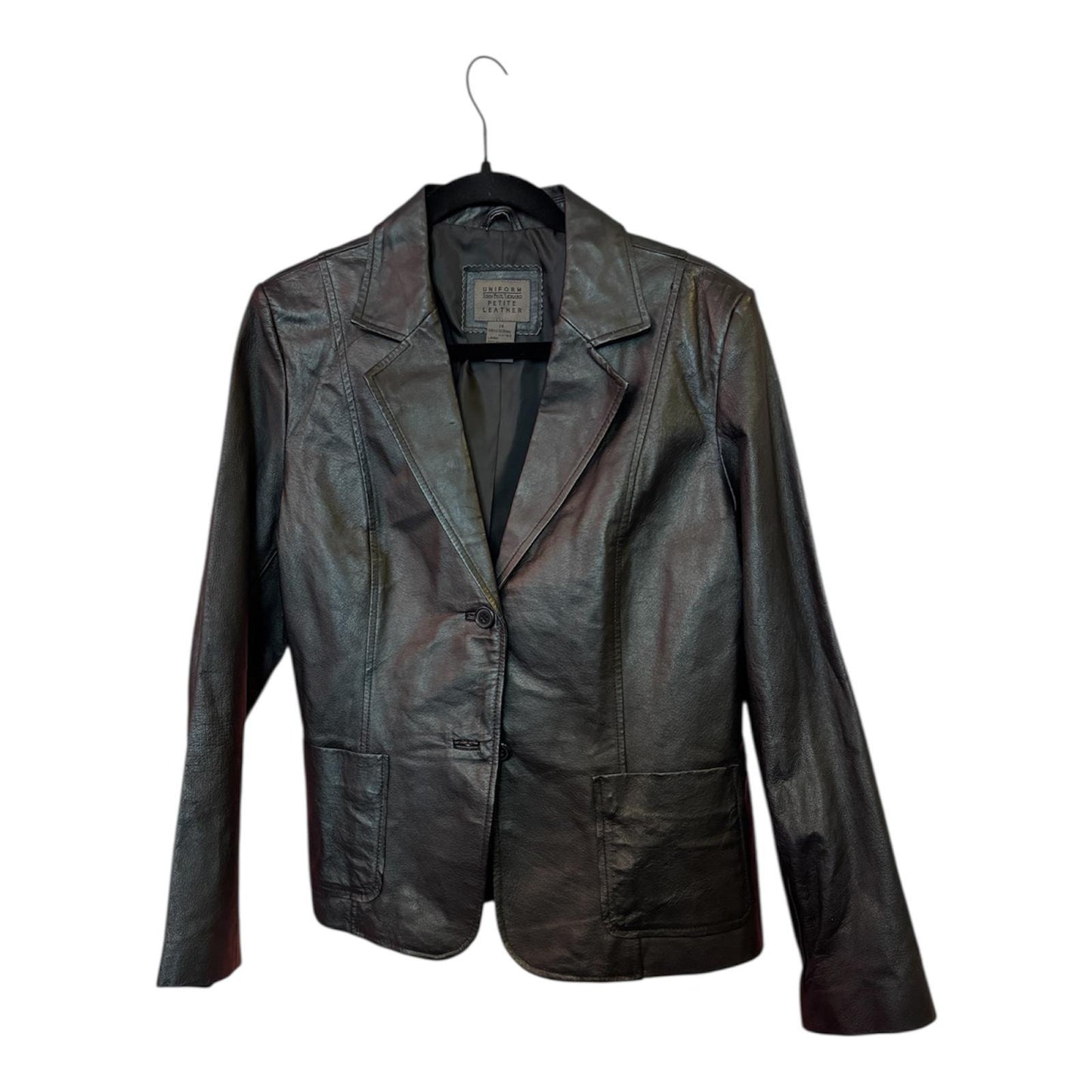 Black Leather Women's Blazer, M