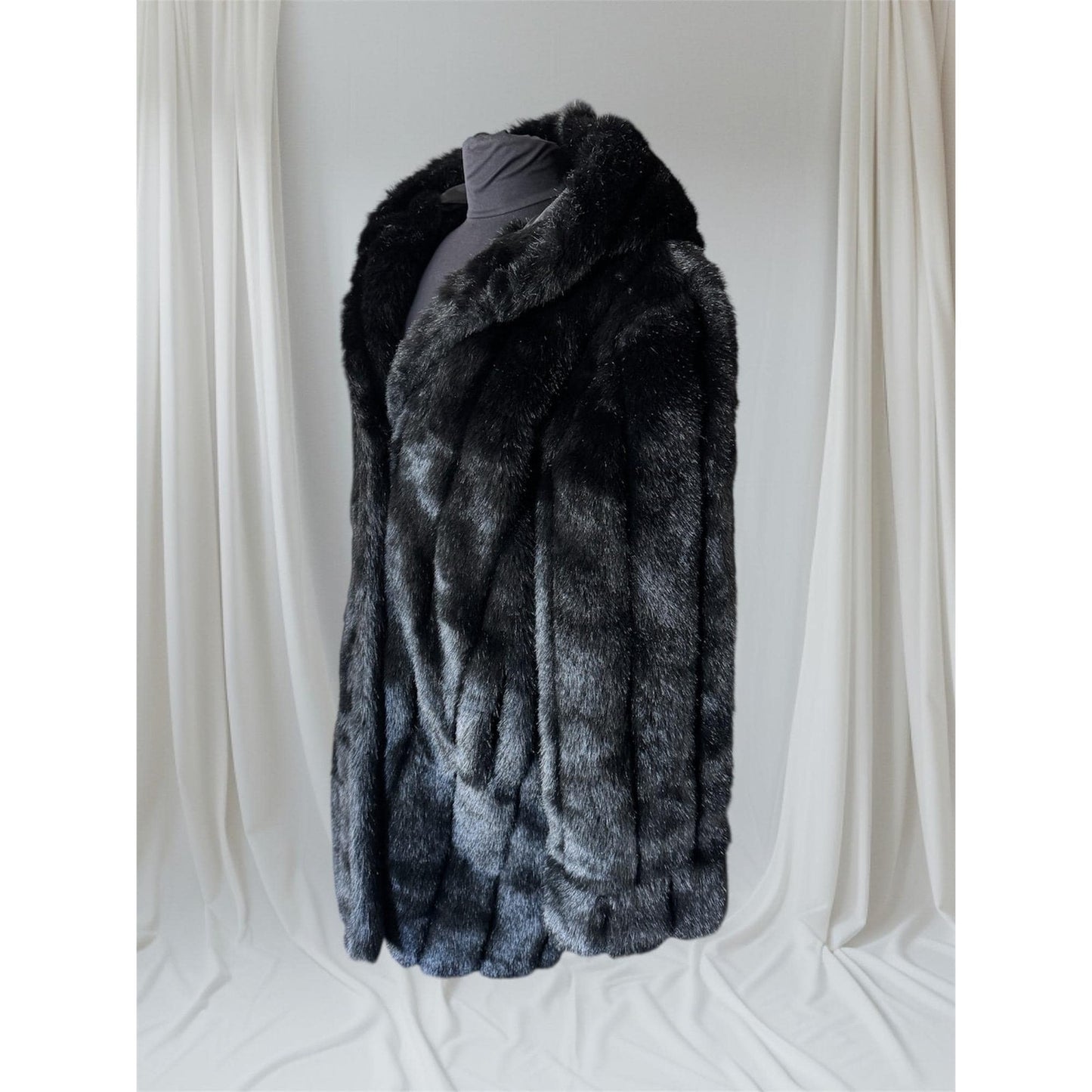Women's Black Hooded Faux Fur Coat, Large, Dennis Basso