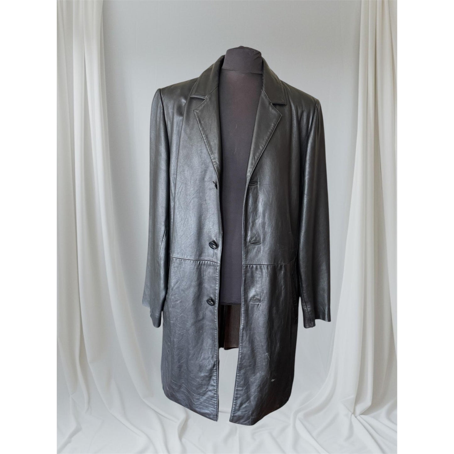 Men's Vintage Leather Trench Coat, Large